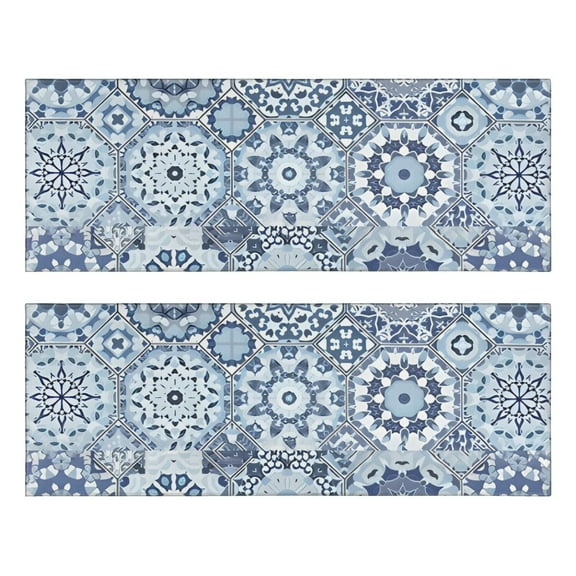 Kitchen Rugs Sets Of 2,Blue Ethnic Geometric Pattern Anti Fatigue Kitchen Mat Rugs Non Slip Washable,Decorative Kitchen Floor Mats for Kitchen,Sink,Laundry,17"X47"