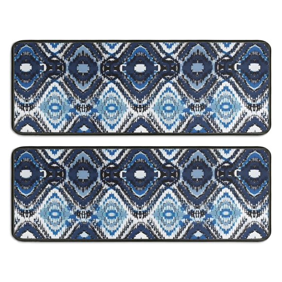 Kitchen Rugs Sets Of 2,Blue Ethnic Geometric Pattern Anti Fatigue Kitchen Mat Rugs Non Slip Washable,Decorative Kitchen Floor Mats for Kitchen,Sink,Laundry,17"x47"+17"x47"