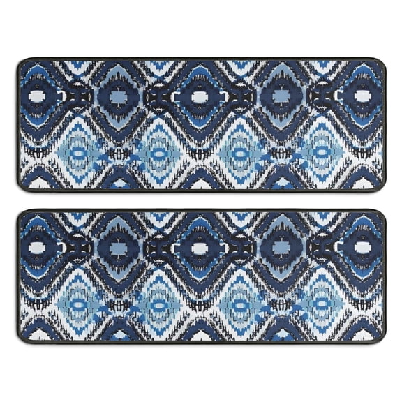 Kitchen Rugs Sets Of 2,Blue Ethnic Geometric Pattern Anti Fatigue Kitchen Mat Rugs Non Slip Washable,Decorative Kitchen Floor Mats for Kitchen,Sink,Laundry,17"x47"+17"x47"