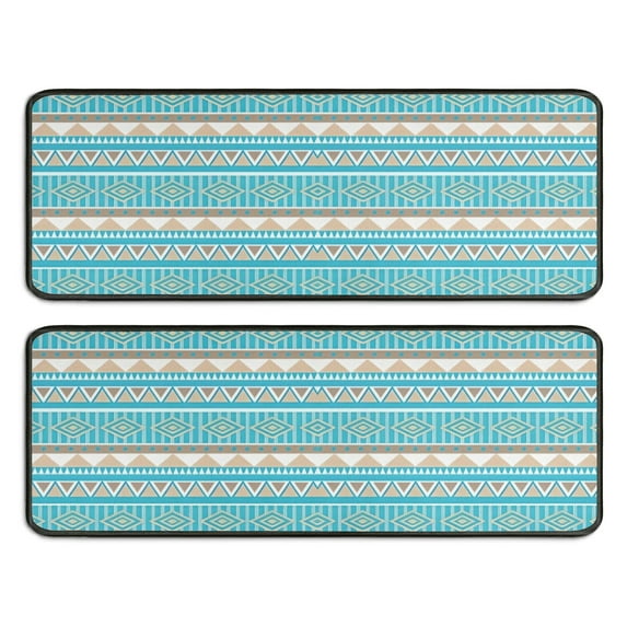 Kitchen Rugs Sets Of 2,Blue Ethnic Geometric Pattern Anti Fatigue Kitchen Mat Rugs Non Slip Washable,Decorative Kitchen Floor Mats for Kitchen,Sink,Laundry,17"x47"+17"x47"