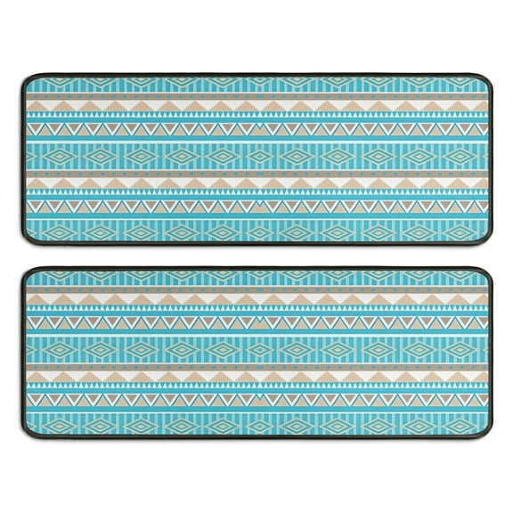 Kitchen Rugs Sets Of 2,Blue Ethnic Geometric Pattern Anti Fatigue Kitchen Mat Rugs Non Slip Washable,Decorative Kitchen Floor Mats for Kitchen,Sink,Laundry,17"x47"+17"x47"