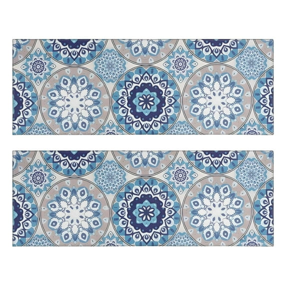 Kitchen Rugs Sets Of 2,Blue Ethnic Mandala Pattern Anti Fatigue Kitchen Mat Rugs Non Slip Washable,Decorative Kitchen Floor Mats for Kitchen,Sink,Laundry,17"X47"