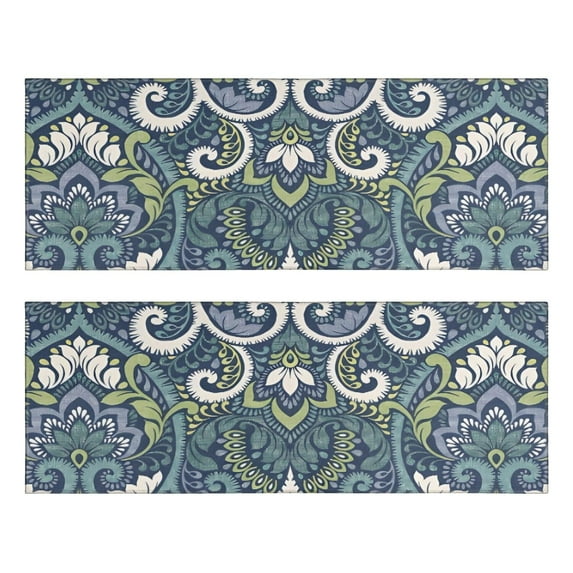 Kitchen Rugs Sets Of 2,Blue Ethnic Paisley Pattern Anti Fatigue Kitchen Mat Rugs Non Slip Washable,Decorative Kitchen Floor Mats for Kitchen,Sink,Laundry,17"X47"