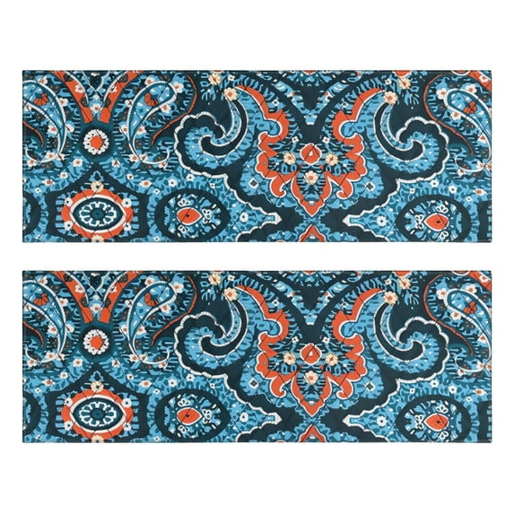 Kitchen Rugs Sets Of 2,Blue Ethnic Paisley Pattern Anti Fatigue Kitchen Mat Rugs Non Slip Washable,Decorative Kitchen Floor Mats for Kitchen,Sink,Laundry,17"X47"