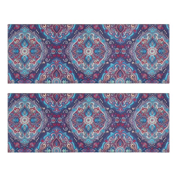 Kitchen Rugs Sets Of 2,Blue Ethnic Paisley Pattern Anti Fatigue Kitchen Mat Rugs Non Slip Washable,Decorative Kitchen Floor Mats for Kitchen,Sink,Laundry,17"X47"