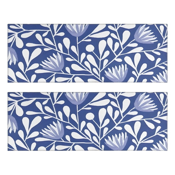 Kitchen Rugs Sets Of 2,Blue Floral and Leaf Pattern Anti Fatigue Kitchen Mat Rugs Non Slip Washable,Decorative Kitchen Floor Mats for Kitchen,Sink,Laundry,17"X47"