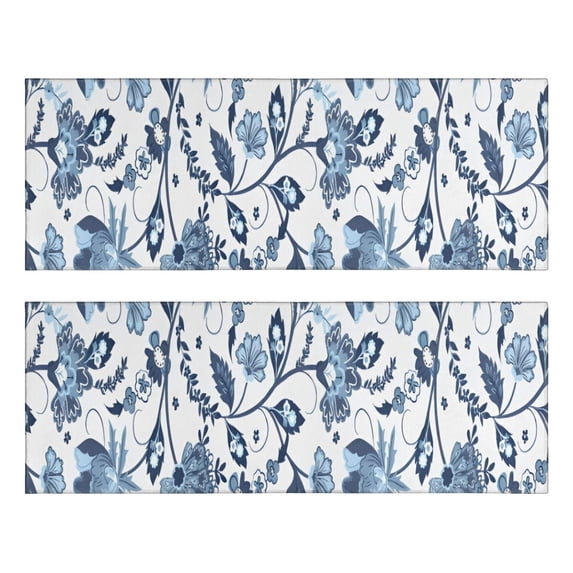 Kitchen Rugs Sets Of 2,Blue Floral Leaf Pattern Anti Fatigue Kitchen Mat Rugs Non Slip Washable,Decorative Kitchen Floor Mats for Kitchen,Sink,Laundry,17"X47"