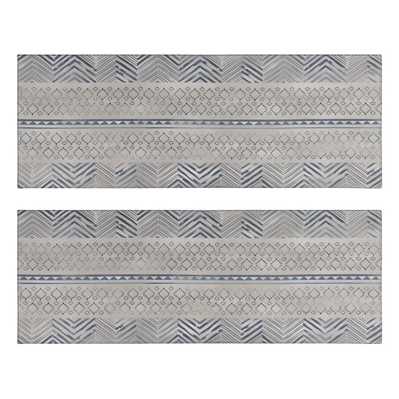 Kitchen Rugs Sets Of 2,Blue Geometric Chevron Dot Pattern Anti Fatigue Kitchen Mat Rugs Non Slip Washable,Decorative Kitchen Floor Mats for Kitchen,Sink,Laundry,17"X47"