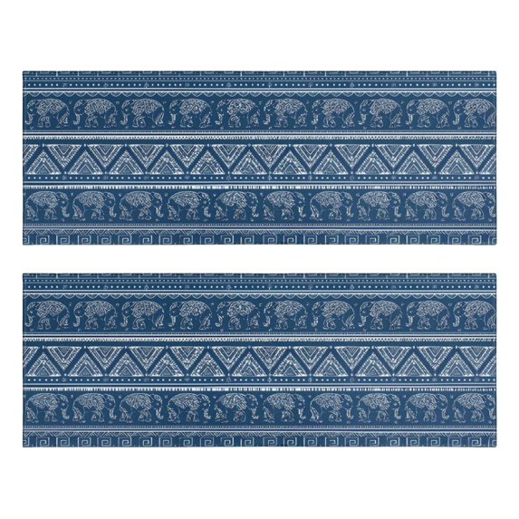 Kitchen Rugs Sets Of 2,Blue Geometric Pattern with Elephants Anti Fatigue Kitchen Mat Rugs Non Slip Washable,Decorative Kitchen Floor Mats for Kitchen,Sink,Laundry,17"X47"