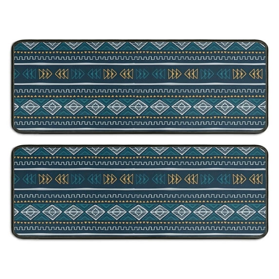 Kitchen Rugs Sets Of 2,Blue Geometric Striped Pattern Anti Fatigue Kitchen Mat Rugs Non Slip Washable,Decorative Kitchen Floor Mats for Kitchen,Sink,Laundry,17"x47"+17"x47"