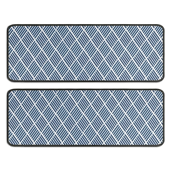 Kitchen Rugs Sets Of 2,Blue Geometric Striped Pattern Anti Fatigue Kitchen Mat Rugs Non Slip Washable,Decorative Kitchen Floor Mats for Kitchen,Sink,Laundry,17"x47"+17"x47"