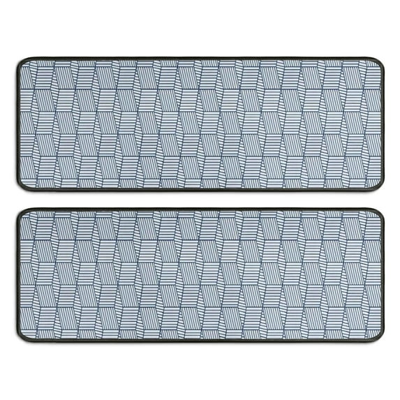 Kitchen Rugs Sets Of 2,Blue Geometric Striped Pattern Anti Fatigue Kitchen Mat Rugs Non Slip Washable,Decorative Kitchen Floor Mats for Kitchen,Sink,Laundry,17"x47"+17"x47"
