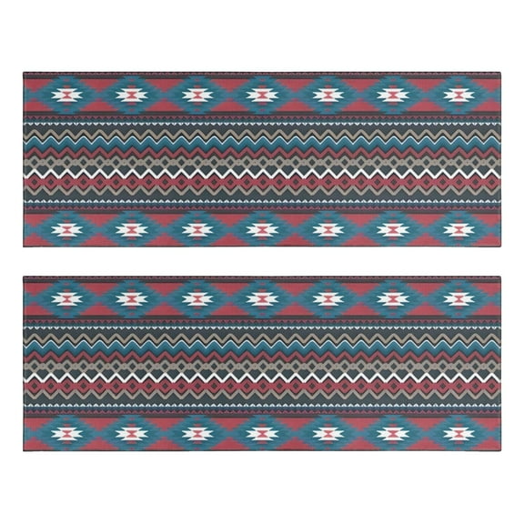 Kitchen Rugs Sets Of 2,Blue Geometric and Striped Pattern Anti Fatigue Kitchen Mat Rugs Non Slip Washable,Decorative Kitchen Floor Mats for Kitchen,Sink,Laundry,17"X47"