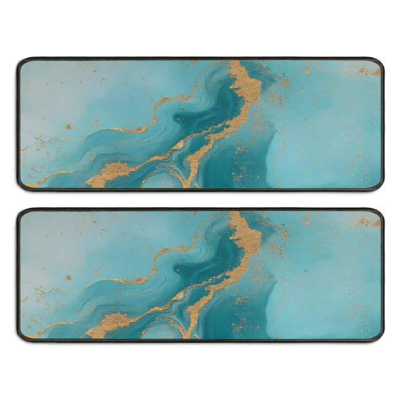 Kitchen Rugs Sets Of 2,Blue Gold Marble Pattern Anti Fatigue Kitchen Mat Rugs Non Slip Washable,Decorative Kitchen Floor Mats for Kitchen,Sink,Laundry,17"x47"+17"x47"