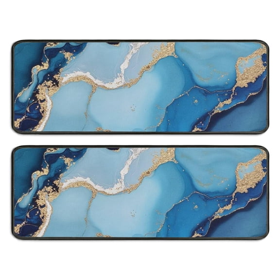 Kitchen Rugs Sets Of 2,Blue Gold Marble Pattern Anti Fatigue Kitchen Mat Rugs Non Slip Washable,Decorative Kitchen Floor Mats for Kitchen,Sink,Laundry,17"x47"+17"x47"