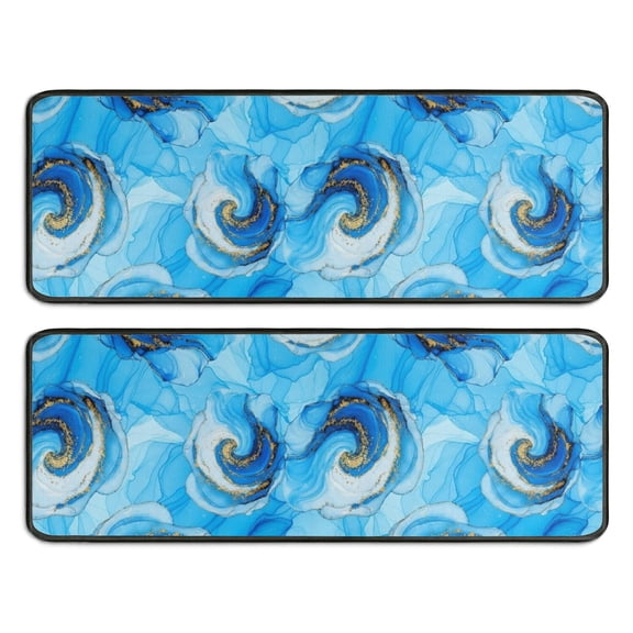 Kitchen Rugs Sets Of 2,Blue Gold Marble Pattern Anti Fatigue Kitchen Mat Rugs Non Slip Washable,Decorative Kitchen Floor Mats for Kitchen,Sink,Laundry,17"x47"+17"x47"