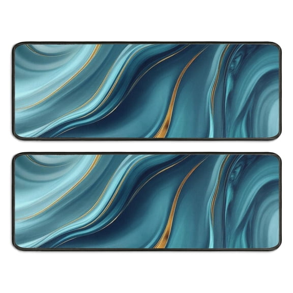Kitchen Rugs Sets Of 2,Blue Gold Marble Pattern Anti Fatigue Kitchen Mat Rugs Non Slip Washable,Decorative Kitchen Floor Mats for Kitchen,Sink,Laundry,17"x47"+17"x47"