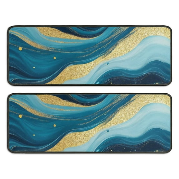 Kitchen Rugs Sets Of 2,Blue Gold Wave Marble Pattern Anti Fatigue Kitchen Mat Rugs Non Slip Washable,Decorative Kitchen Floor Mats for Kitchen,Sink,Laundry,17"x47"+17"x47"