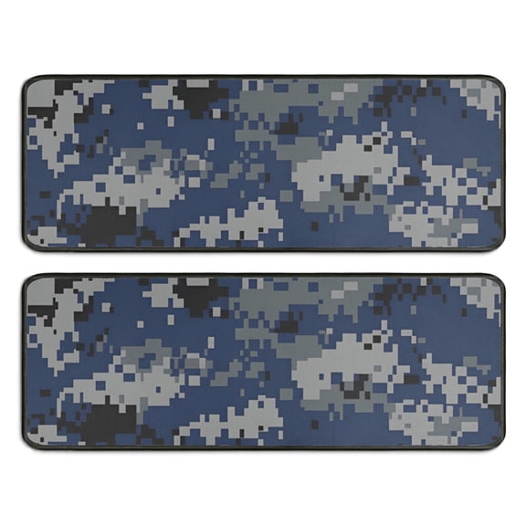 Kitchen Rugs Sets Of 2,Blue Gray Camo Digital Pattern Anti Fatigue Kitchen Mat Rugs Non Slip Washable,Decorative Kitchen Floor Mats for Kitchen,Sink,Laundry,17"x47"+17"x47"