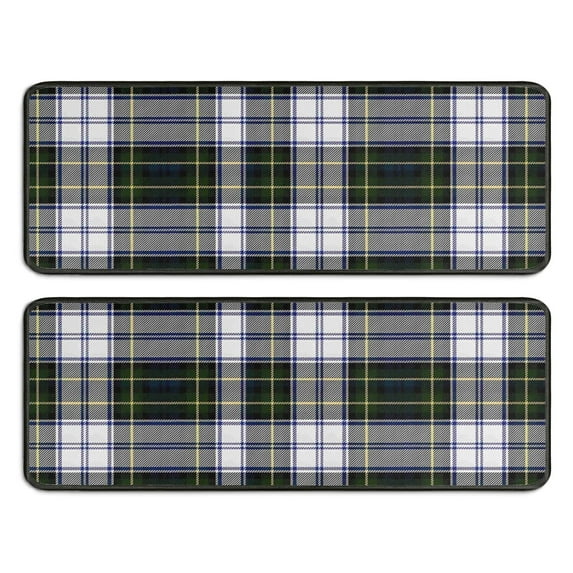 Kitchen Rugs Sets Of 2,Blue Green Plaid Checkered Pattern Anti Fatigue Kitchen Mat Rugs Non Slip Washable,Decorative Kitchen Floor Mats for Kitchen,Sink,Laundry,17"x47"+17"x47"