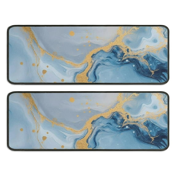 Kitchen Rugs Sets Of 2,Blue Marble Gold Line Pattern Anti Fatigue Kitchen Mat Rugs Non Slip Washable,Decorative Kitchen Floor Mats for Kitchen,Sink,Laundry,17"x47"+17"x47"