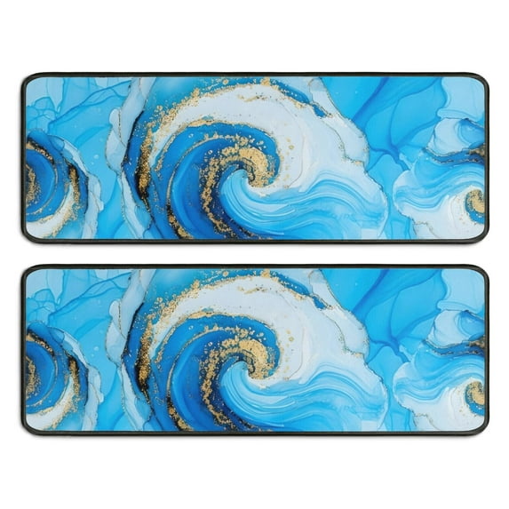 Kitchen Rugs Sets Of 2,Blue Marble Gold Swirl Pattern Anti Fatigue Kitchen Mat Rugs Non Slip Washable,Decorative Kitchen Floor Mats for Kitchen,Sink,Laundry,17"x47"+17"x47"