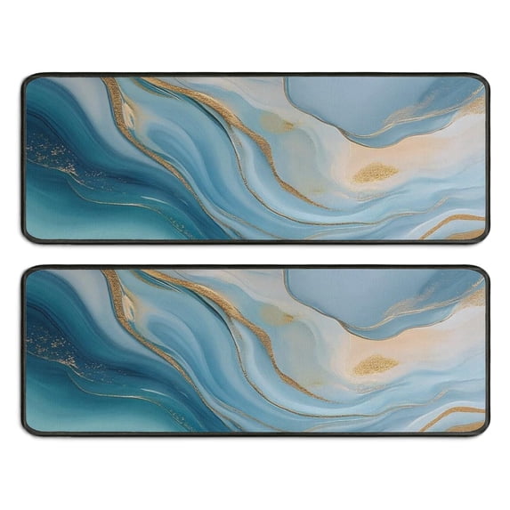 Kitchen Rugs Sets Of 2,Blue Marble Gold Wave Pattern Anti Fatigue Kitchen Mat Rugs Non Slip Washable,Decorative Kitchen Floor Mats for Kitchen,Sink,Laundry,17"x47"+17"x47"