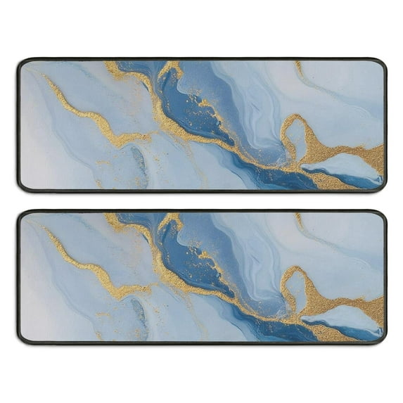 Kitchen Rugs Sets Of 2,Blue Marble Gold Wave Pattern Anti Fatigue Kitchen Mat Rugs Non Slip Washable,Decorative Kitchen Floor Mats for Kitchen,Sink,Laundry,17"x47"+17"x47"