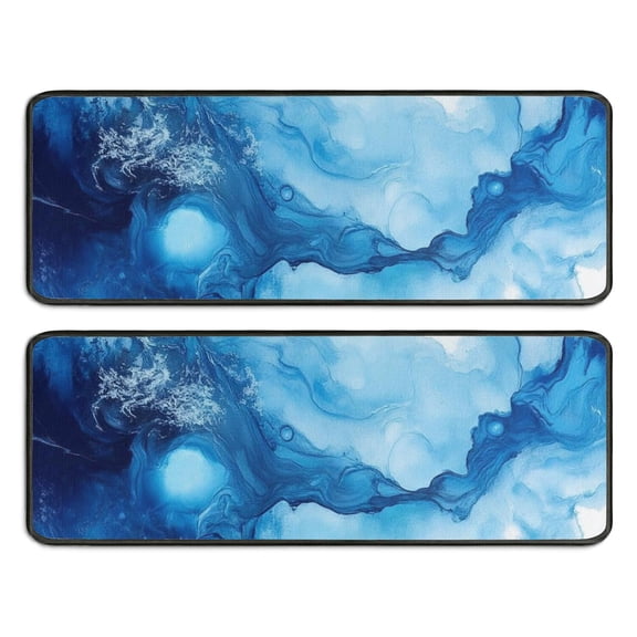Kitchen Rugs Sets Of 2,Blue Marble Pattern Anti Fatigue Kitchen Mat Rugs Non Slip Washable,Decorative Kitchen Floor Mats for Kitchen,Sink,Laundry,17"x47"+17"x47"