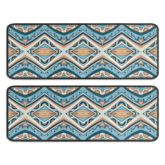 Kitchen Rugs Sets Of 2,Blue and Orange Floral Boho Pattern Anti Fatigue Kitchen Mat Rugs Non Slip Washable,Decorative Kitchen Floor Mats for Kitchen,Sink,Laundry,17"x47"+17"x47"
