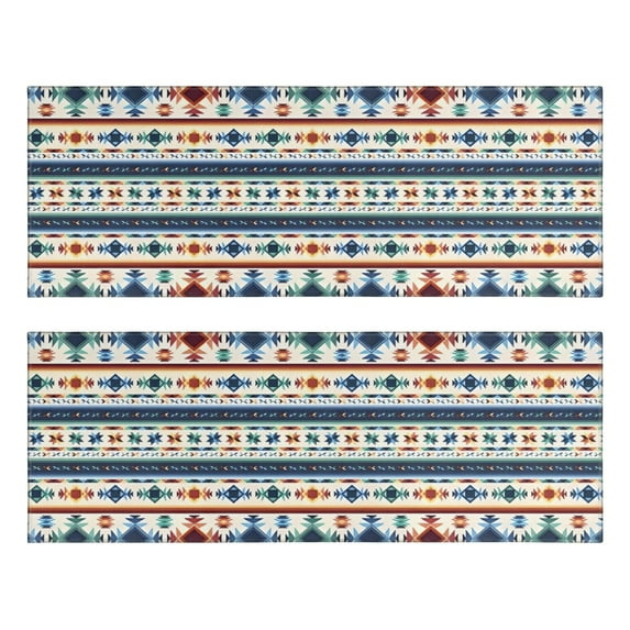 Kitchen Rugs Sets Of 2,Blue and Orange Geometric Boho Pattern Anti Fatigue Kitchen Mat Rugs Non Slip Washable,Decorative Kitchen Floor Mats for Kitchen,Sink,Laundry,17"X47"