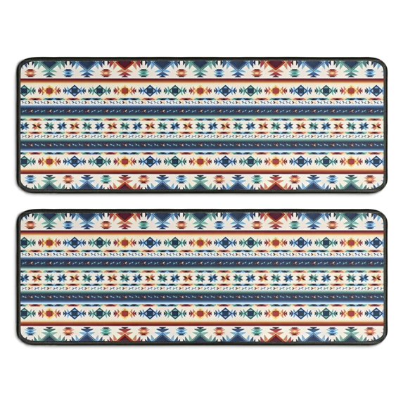 Kitchen Rugs Sets Of 2,Blue and Orange Geometric Boho Pattern Anti Fatigue Kitchen Mat Rugs Non Slip Washable,Decorative Kitchen Floor Mats for Kitchen,Sink,Laundry,17"x47"+17"x47"