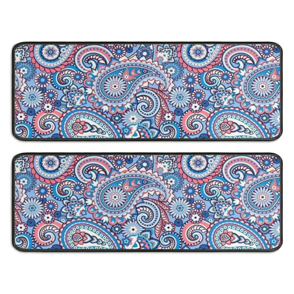 Kitchen Rugs Sets Of 2,Blue Paisley and Floral Pattern Anti Fatigue Kitchen Mat Rugs Non Slip Washable,Decorative Kitchen Floor Mats for Kitchen,Sink,Laundry,17"x47"+17"x47"
