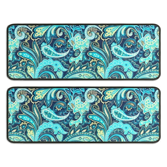 Kitchen Rugs Sets Of 2,Blue Paisley and Floral Pattern Anti Fatigue Kitchen Mat Rugs Non Slip Washable,Decorative Kitchen Floor Mats for Kitchen,Sink,Laundry,17"x47"+17"x47"