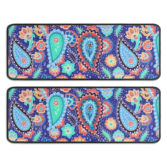 Kitchen Rugs Sets Of 2,Blue Paisley and Floral Pattern Anti Fatigue Kitchen Mat Rugs Non Slip Washable,Decorative Kitchen Floor Mats for Kitchen,Sink,Laundry,17"x47"+17"x47"