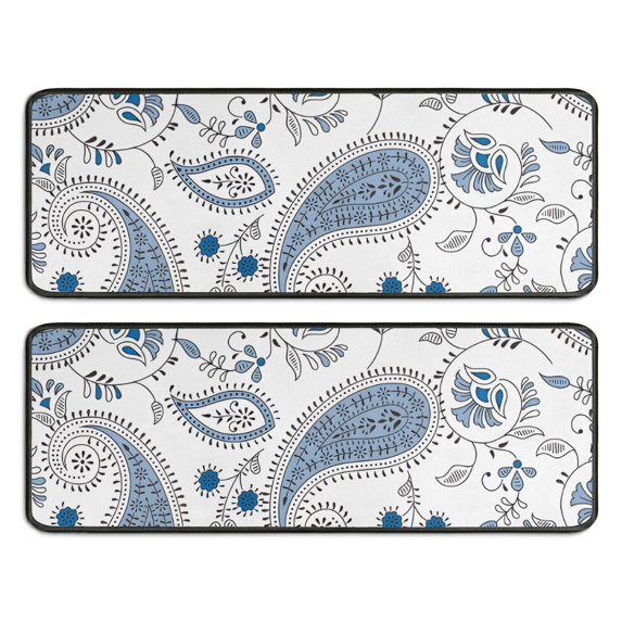 Kitchen Rugs Sets Of 2,Blue Paisley and Floral Pattern Anti Fatigue Kitchen Mat Rugs Non Slip Washable,Decorative Kitchen Floor Mats for Kitchen,Sink,Laundry,17"x47"+17"x47"