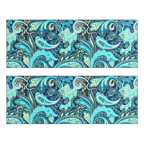 Kitchen Rugs Sets Of 2,Blue Paisley and Floral Pattern Anti Fatigue Kitchen Mat Rugs Non Slip Washable,Decorative Kitchen Floor Mats for Kitchen,Sink,Laundry,17"X47"