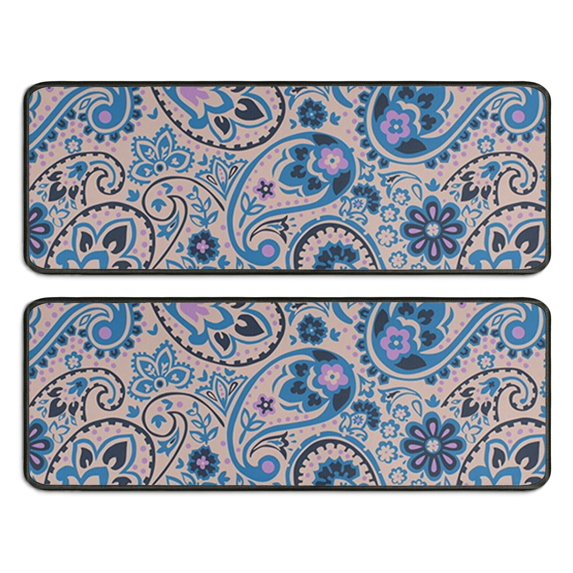 Kitchen Rugs Sets Of 2,Blue Paisley and Floral Pattern Anti Fatigue Kitchen Mat Rugs Non Slip Washable,Decorative Kitchen Floor Mats for Kitchen,Sink,Laundry,17"x47"+17"x47"