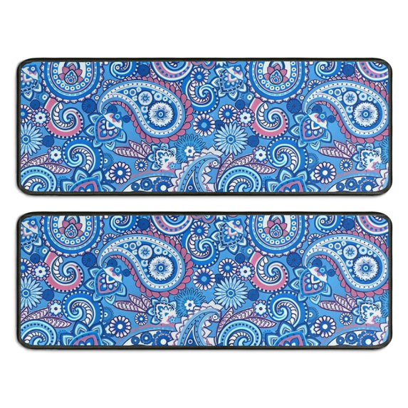 Kitchen Rugs Sets Of 2,Blue Paisley Pattern Anti Fatigue Kitchen Mat Rugs Non Slip Washable,Decorative Kitchen Floor Mats for Kitchen,Sink,Laundry,17"x47"+17"x47"