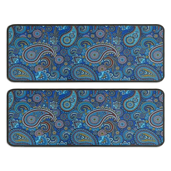 Kitchen Rugs Sets Of 2,Blue Paisley Pattern Anti Fatigue Kitchen Mat Rugs Non Slip Washable,Decorative Kitchen Floor Mats for Kitchen,Sink,Laundry,17"x47"+17"x47"