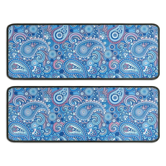 Kitchen Rugs Sets Of 2,Blue Paisley Pattern Anti Fatigue Kitchen Mat Rugs Non Slip Washable,Decorative Kitchen Floor Mats for Kitchen,Sink,Laundry,17"x47"+17"x47"