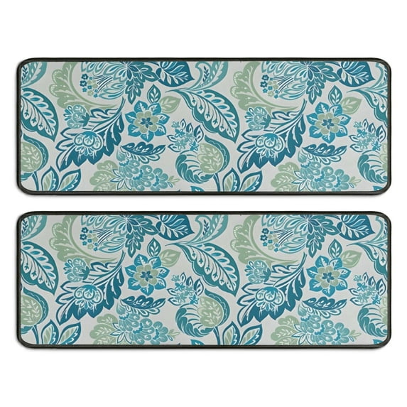 Kitchen Rugs Sets Of 2,Blue Pioneer Flower Anti Fatigue Kitchen Mat Rugs Non Slip Washable,Decorative Kitchen Floor Mats for Kitchen,Sink,Laundry,17"x47"+17"x47"