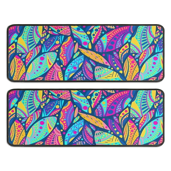 Kitchen Rugs Sets Of 2,Blue Pioneer Flower and Leaf Pattern Anti Fatigue Kitchen Mat Rugs Non Slip Washable,Decorative Kitchen Floor Mats for Kitchen,Sink,Laundry,17"x47"+17"x47"