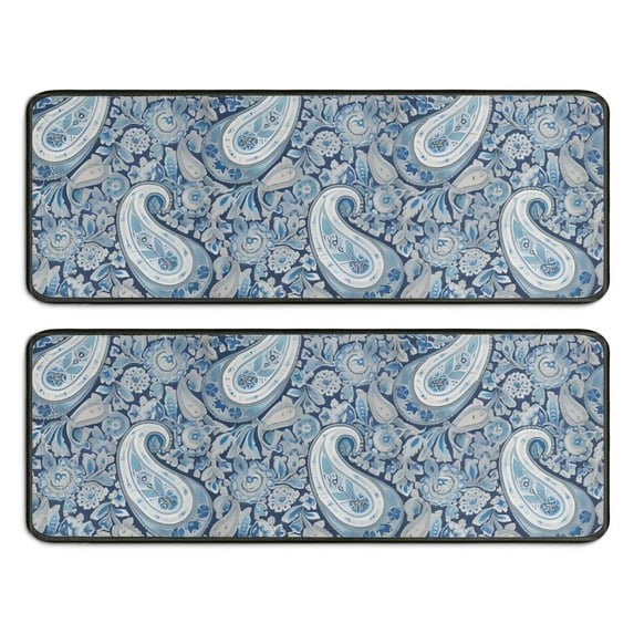 Kitchen Rugs Sets Of 2,Blue Pioneer Flower and Paisley Pattern (3) Anti Fatigue Kitchen Mat Rugs Non Slip Washable,Decorative Kitchen Floor Mats for Kitchen,Sink,Laundry,17"x47"+17"x47"