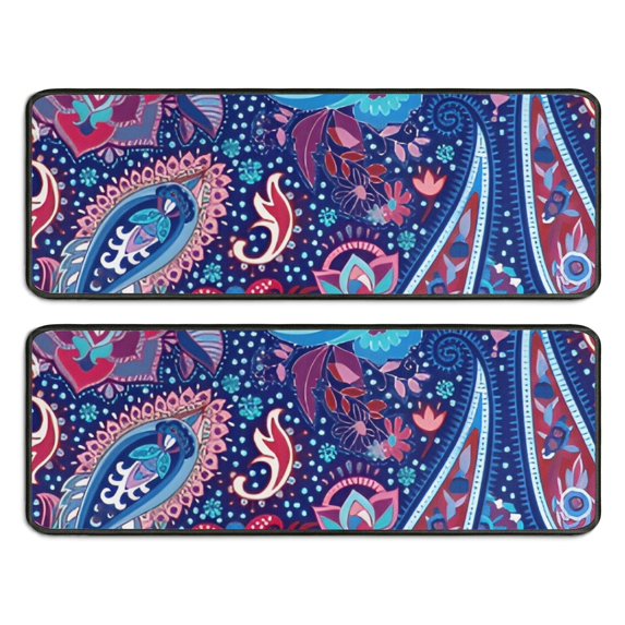 Kitchen Rugs Sets Of 2,Blue Pioneer Flower and Paisley Pattern Anti Fatigue Kitchen Mat Rugs Non Slip Washable,Decorative Kitchen Floor Mats for Kitchen,Sink,Laundry,17"x47"+17"x47"
