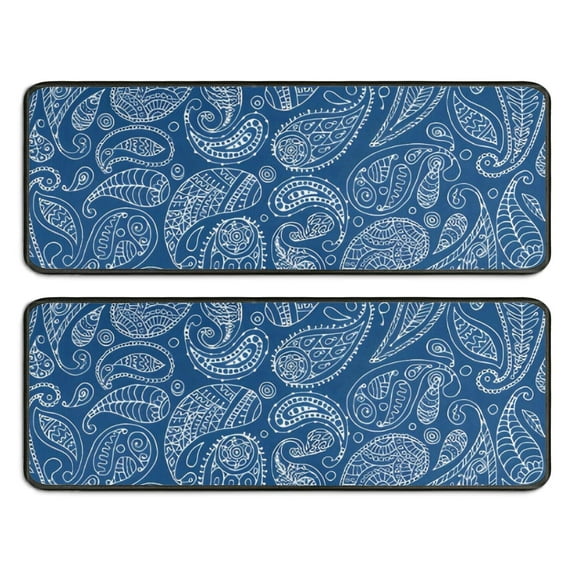 Kitchen Rugs Sets Of 2,Blue Pioneer Flower and Paisley Pattern Anti Fatigue Kitchen Mat Rugs Non Slip Washable,Decorative Kitchen Floor Mats for Kitchen,Sink,Laundry,17"x47"+17"x47"