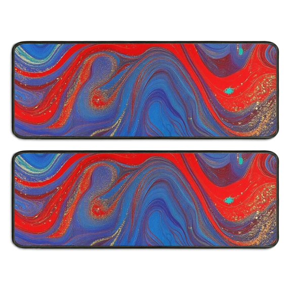 Kitchen Rugs Sets Of 2,Blue Red Gold Marble Pattern Anti Fatigue Kitchen Mat Rugs Non Slip Washable,Decorative Kitchen Floor Mats for Kitchen,Sink,Laundry,17"x47"+17"x47"