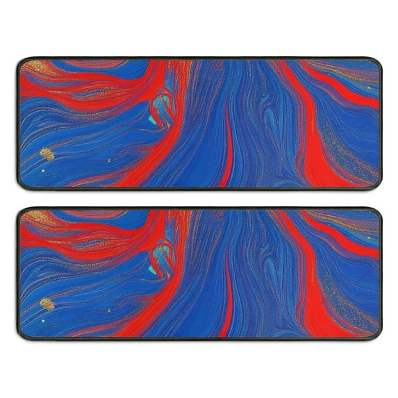 Kitchen Rugs Sets Of 2,Blue Red Gold Marble Pattern Anti Fatigue Kitchen Mat Rugs Non Slip Washable,Decorative Kitchen Floor Mats for Kitchen,Sink,Laundry,17"x47"+17"x47"