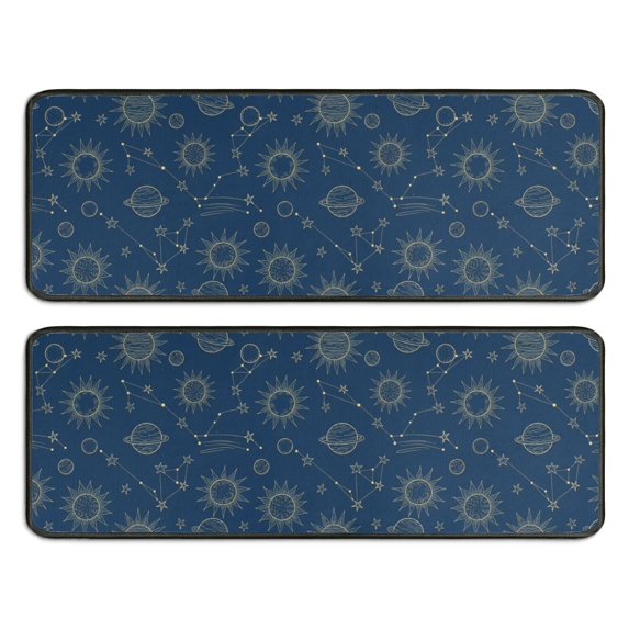Kitchen Rugs Sets Of 2,Blue Sun Moon Cloud Star Pattern Anti Fatigue Kitchen Mat Rugs Non Slip Washable,Decorative Kitchen Floor Mats for Kitchen,Sink,Laundry,17"x47"+17"x47"
