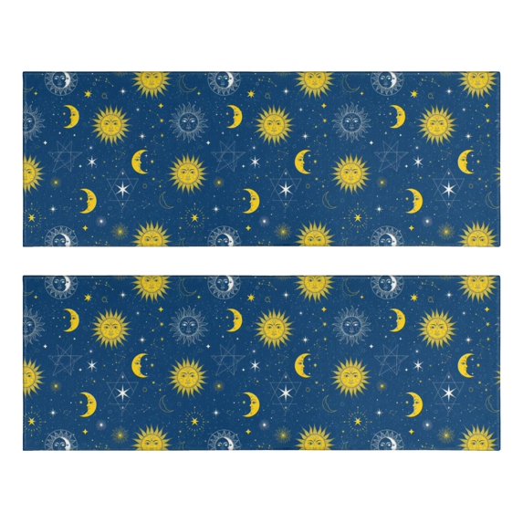 Kitchen Rugs Sets Of 2,Blue Sun Moon Star Pattern Anti Fatigue Kitchen Mat Rugs Non Slip Washable,Decorative Kitchen Floor Mats for Kitchen,Sink,Laundry,17"X47"